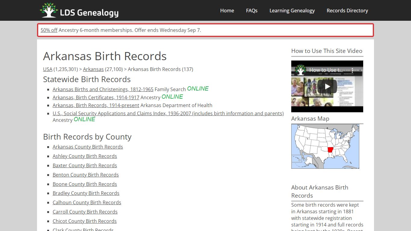 Arkansas Birth Records - LDS Genealogy